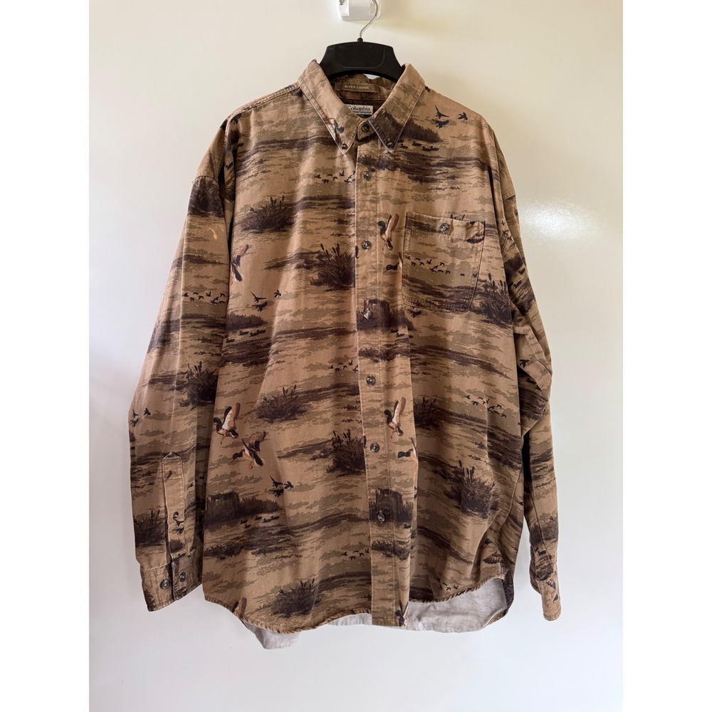 Columbia Sportswear River Lodge XXL Duck Wildlife Print Canvas Shirt Flaw
